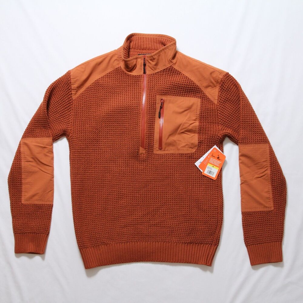 Bass Outdoor Men's Orange Quarter-Zip Long Sleeve Pullover Sweater Size M